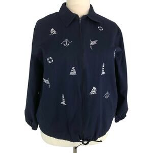 BonWorth Nautical Light Weight Jacket Zipper Front Navy Blue Size L (Reg Sz 1X)